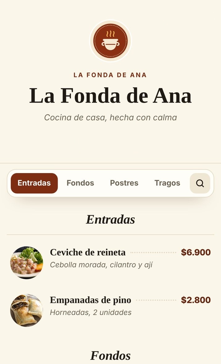 Carta digital en diseño elegante, con precios alineados