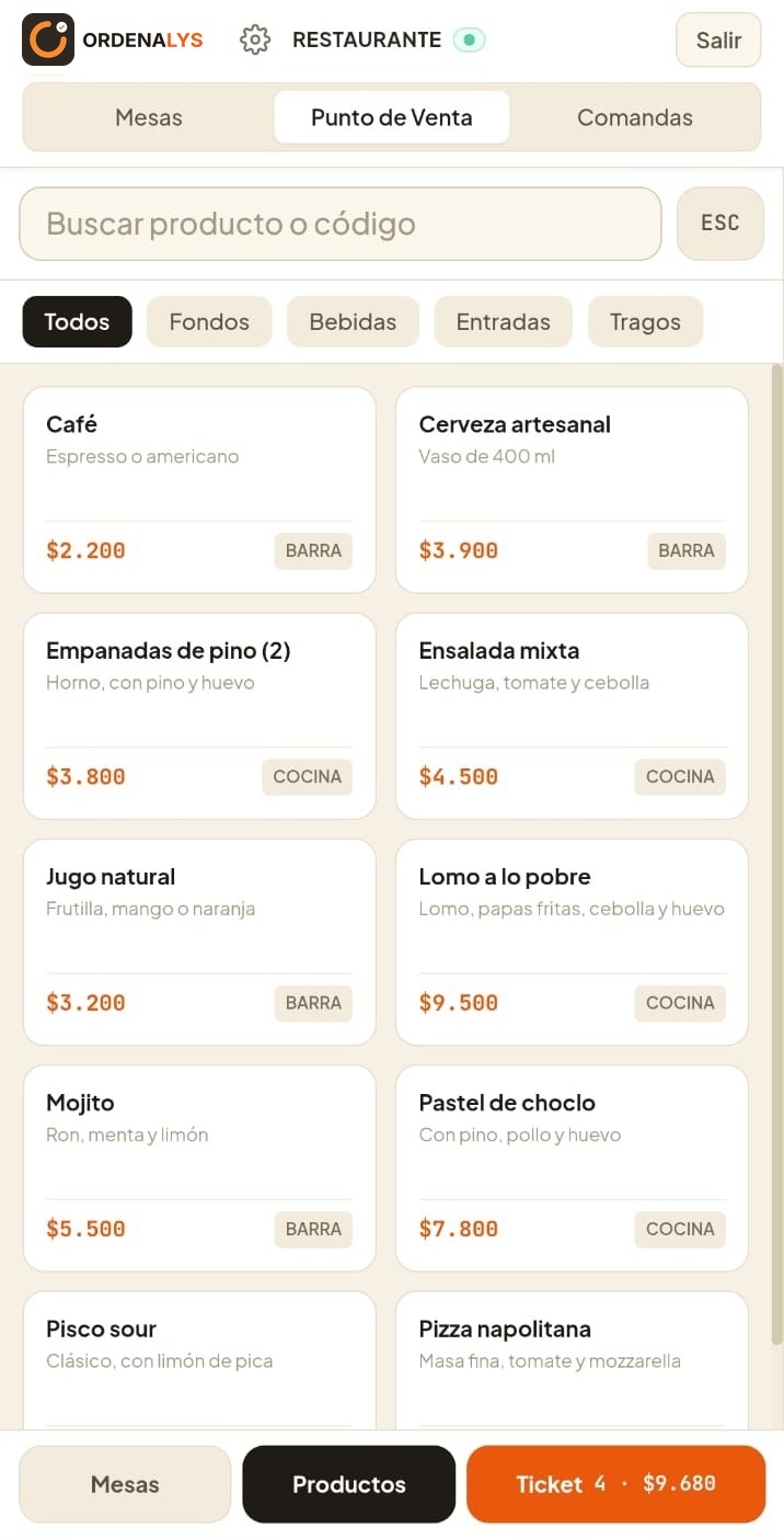 Carta de productos en un celular